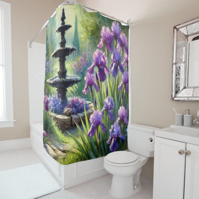 Purple Irises Fleur Jardin Douche Rideau (En situation)