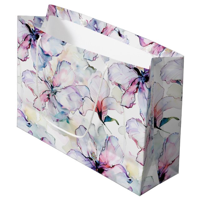 Purple Island Flowers Birthday Große Geschenktüte (Vorderseite Schrägansicht)