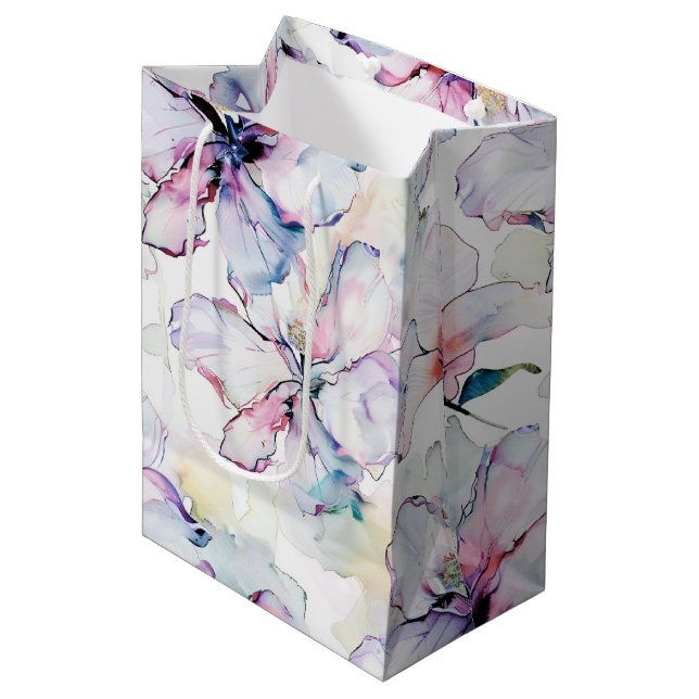 Purple Island Flowers Birthday Mittlere Geschenktüte (Vorderseite Schrägansicht)