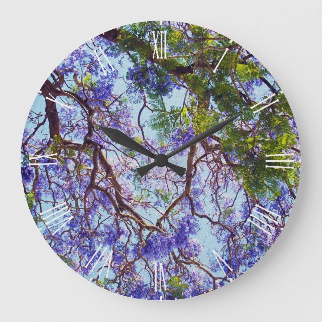 Purple Jacaranda Tree Oil Paint, Large Wall Clock Große Wanduhr (Vorderseite)