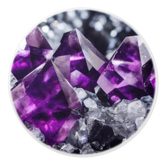 Purple Jewel Amethyst Crystals Ceramic Knob Keramikknauf