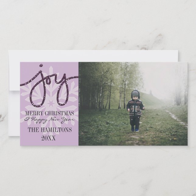 Purple JOY Snowflake Carte photo (Devant)