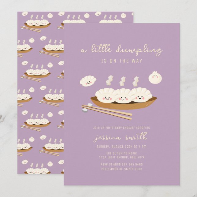 Purple Kawaii Stream Bao Dumpling Baby Shower  Einladung (Vorne/Hinten)