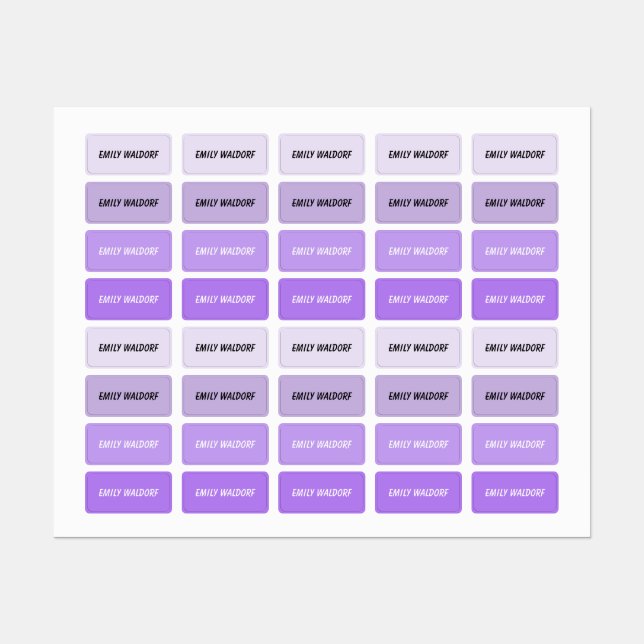 Purple Kids' Name Clothing School Labels Etiketten (Blatt)