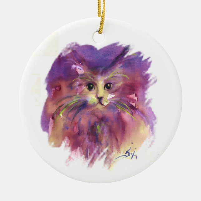 PURPLE KITTEN,KITTY CAT PORTRAIT KERAMIK ORNAMENT (Vorne)