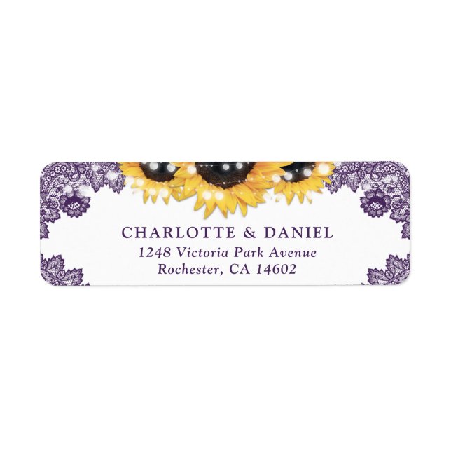 Purple Lace Rustic Sunflower Return Address (Vorne)