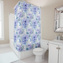 Purple, Lavande, Peine Bleue Douche Florale Rideau