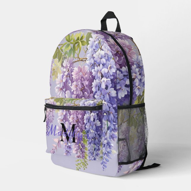 Purple Lavendel Aquarellblume Bedruckter Rucksack (Rückseitige Ecke Rechts)