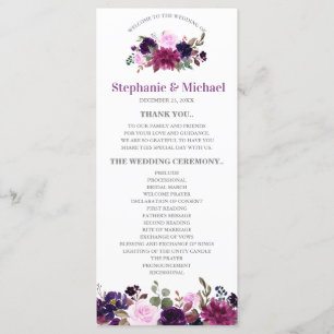 Purple Lavender Floral Boho carte programme de mar