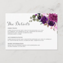 Purple Lavender Floral Boho Mariage Détails carte