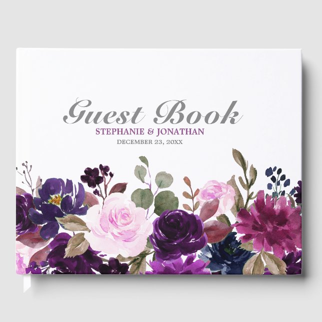Purple Lavender Floral Boho Mariage Livre d'invité (Recto)