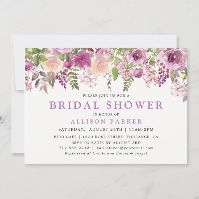 Purple Lavender Floral Bridal Show Invitation (Devant)