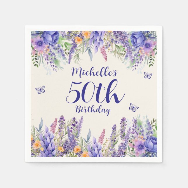 Purple Lavender Floral Garden Party 50th Birthday Serviette (Vorderseite)