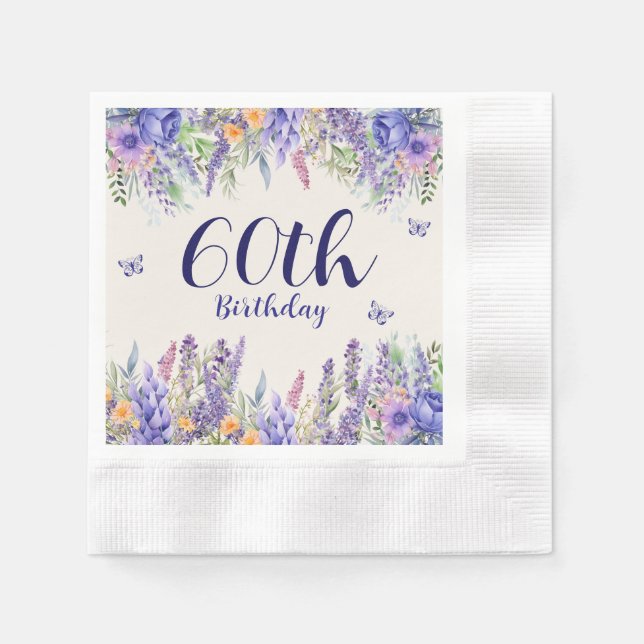 Purple Lavender Floral Garden Party 60th Birthday Serviette (Vorderseite)