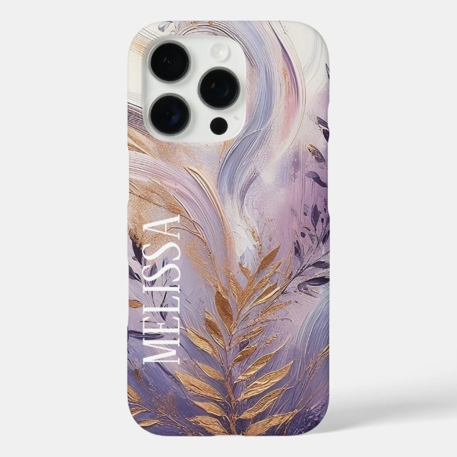 Purple Lavender Gold Elegance in Acrylic With Name iPhone 16 Pro Hülle (Rückseite)