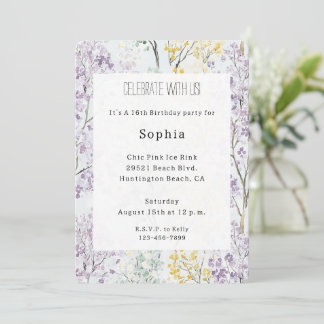 Purple Lavender Green Yellow Floral Birthday Einladung