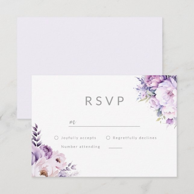 Purple Lavender Haze Floral Wedding RSVP Karte (Vorne/Hinten)