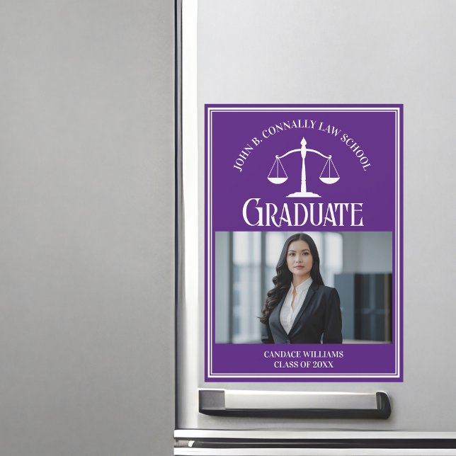 Purple Law School Photo Graduation Magnet Card (Créateur téléchargé)