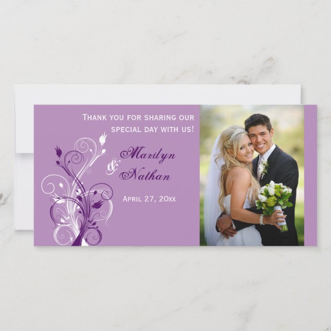 Purple, Lilac, Blanc Floral Mariage Carte photo (Devant)