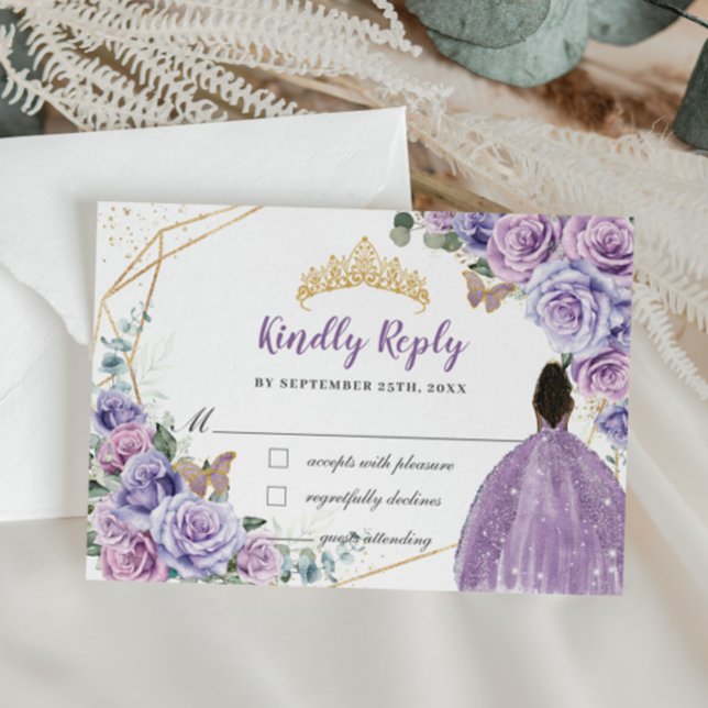 Purple Lilac Floral Brown Girl Quinceañera Réponse (Créateur téléchargé)