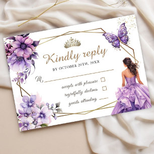 Purple Lilac Floral Butterfly Sweet 16 Cartes Rsvp