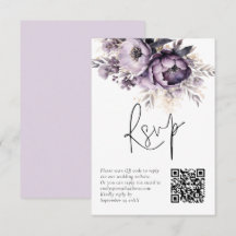 Purple Lilac Florals QR Code Wedding RSVP Card