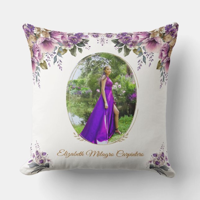 Purple Lilac Quinceañera Coussin pour Quince Años (Recto)