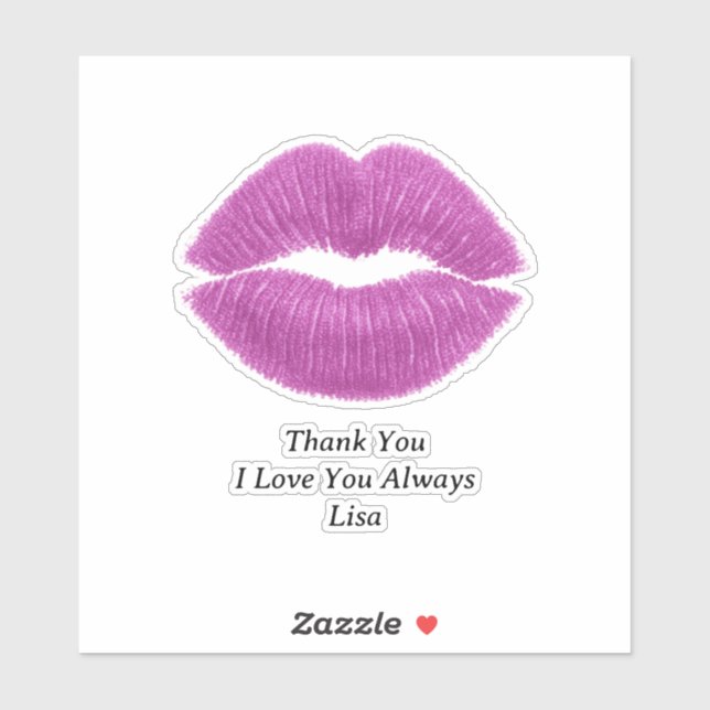 Purple Lips Thank You Custom-Cut Vinyl Sticker (Blatt)