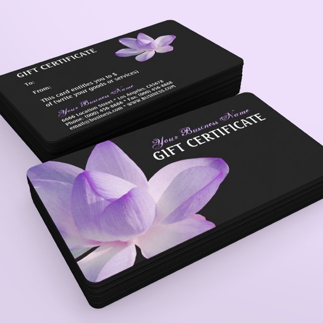 Purple Lotus Bloom sur le certificat cadeau Black (Créateur téléchargé)
