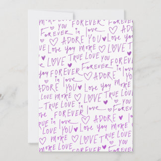 Purple Love Doodle Hearts Handwritten Pattern  Feiertagskarte