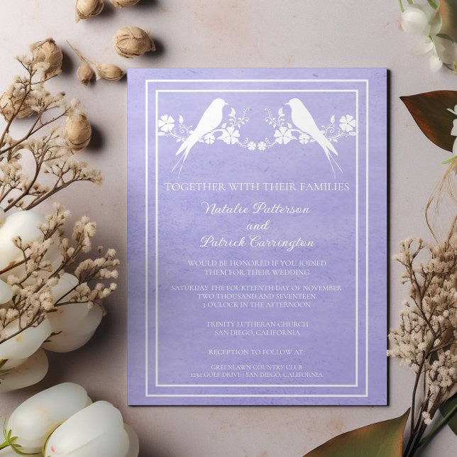 Purple Lovebird Floral Faire-part de mariage (Purple Lovebird Floral Wedding Invitation)