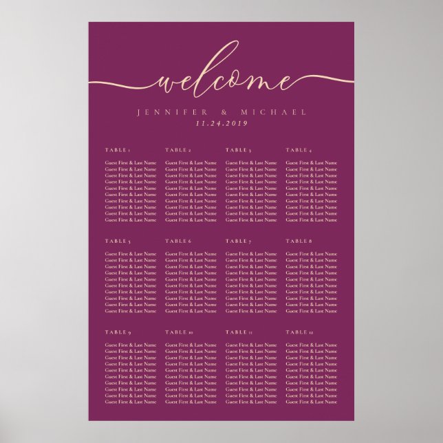Purple Luxury Simple Wedding Table Numbers Seating Poster (Vorne)