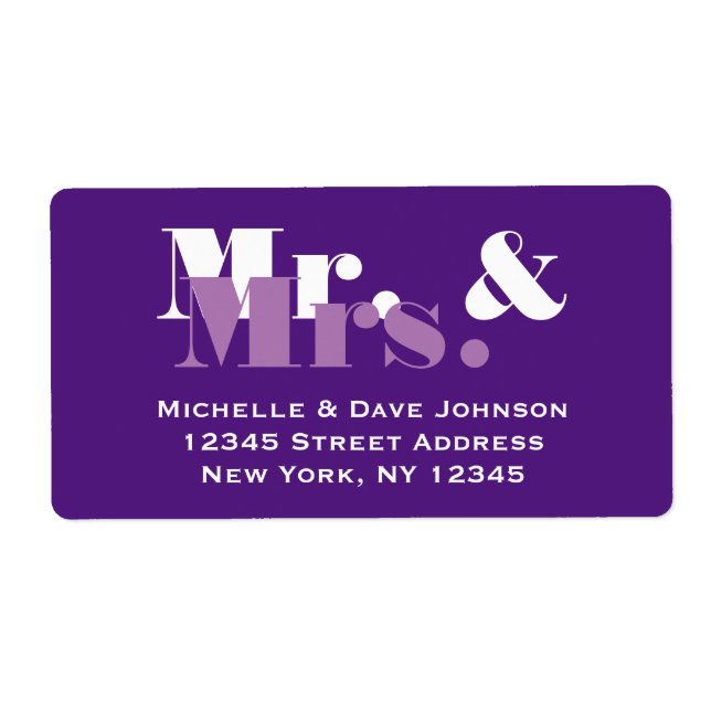 Purple M. et Mme étiquettes de adresse pour mariag (Devant)