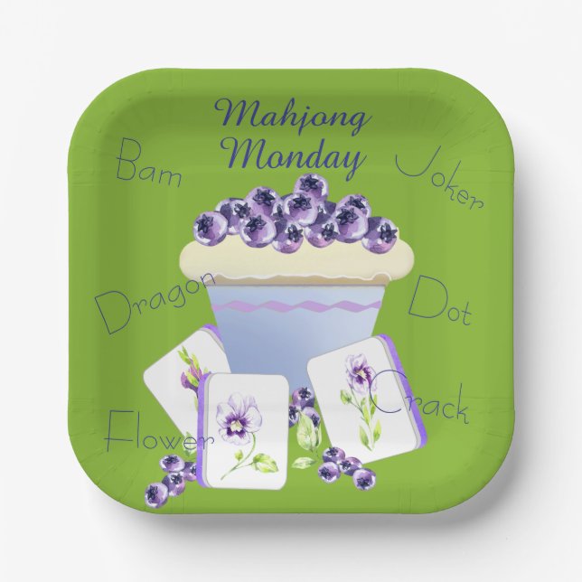 Purple Mahjong Tiles and Blueberry Cupcake  Pappteller (Vorderseite)