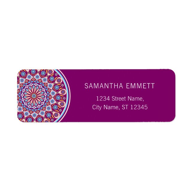 Purple Mandala Modern Retours Étiquettes d'adresse (Devant)