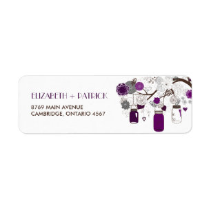 Purple Mason Jars Floral Mariage Étiquette de adr