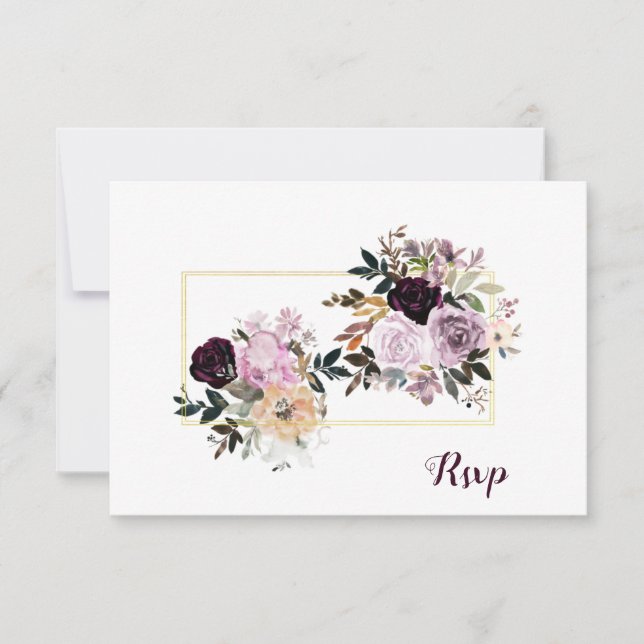 Purple Mauve Pink Gold Peonies Roses RSVP (Devant)