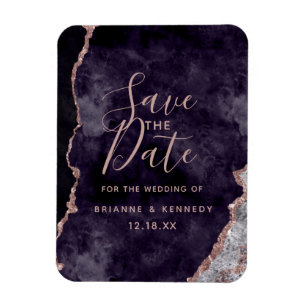 Purple Mauve Rose Gold Agate Marble Save the Date Magnet