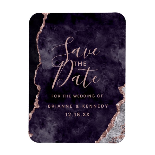 Purple Mauve Rose Gold Agate Marble Save the Date Magnet (Vertikal)