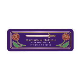 Purple Medieval Fantasy Gold Sword Wedding Label