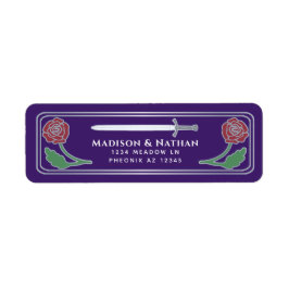 Purple Medieval Fantasy Silver Sword Wedding Label