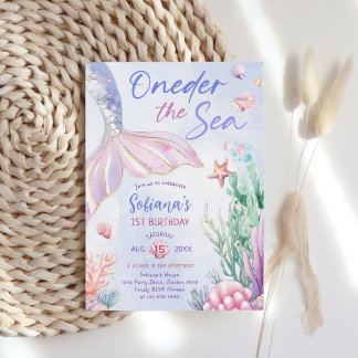 Purple Mermaid 1st Birthday Oneder the Sea  Einladung