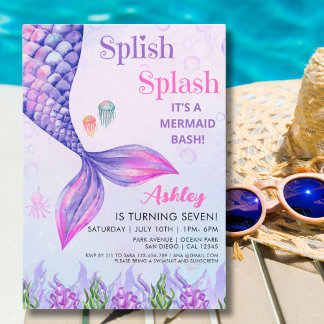 Purple Mermaid Tail, Girl's Birthday Party Einladung