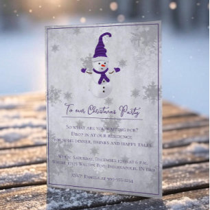 Purple mignon Snowman Noël Invitation