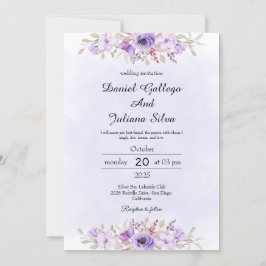 Purple Minimalist Floral Wedding Invitations Einladung