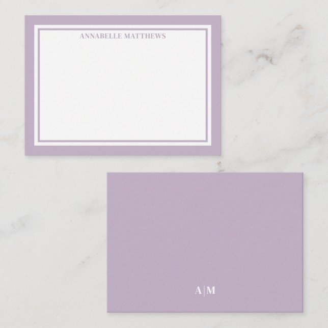 Purple Minimalist Name Monogram Mitteilungskarte (Vorne/Hinten)