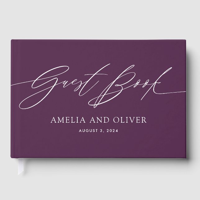 Purple Minimalist Wedding Guest Book Gästebuch (Vorderseite)