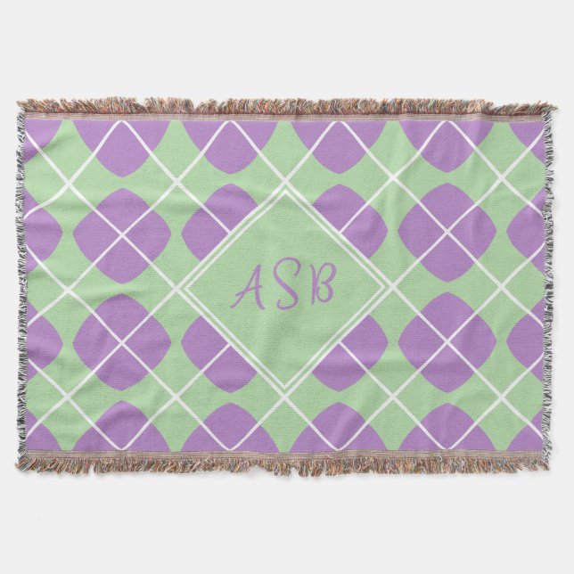 Purple Mint Green Mod Argyle Script Monogram Decke (Vorderseite)
