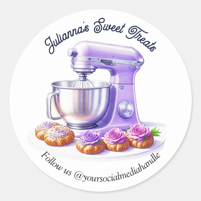 Purple Mixer Bread Bakery Pastry Chef Runder Aufkleber (Vorderseite)