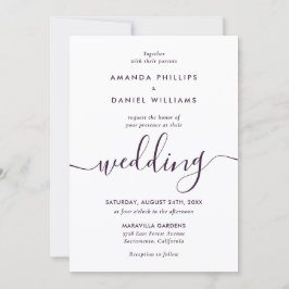 Purple Modern Script Elegant Photo Wedding Einladung